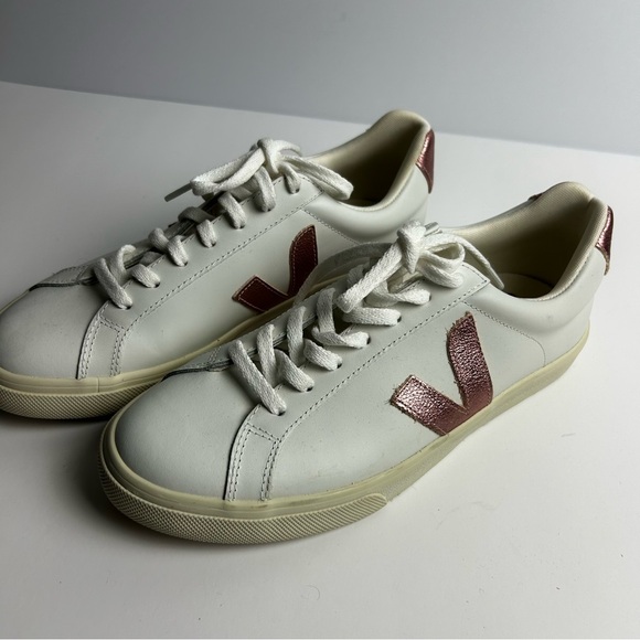 Veja White Sneakers with Pink Metallic Accents - Picture 3 of 9